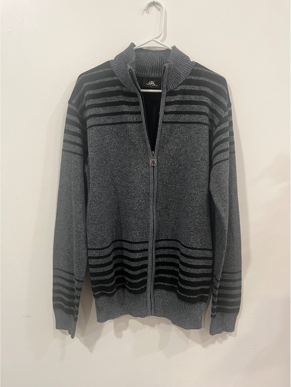 Rustic Ridge gray striped zip sweater